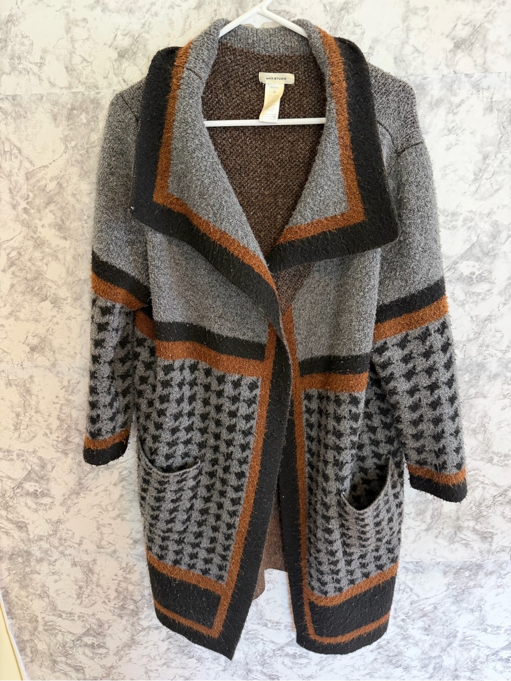 Max Studio Gray, Black & Brown Open Shawl Cardigan